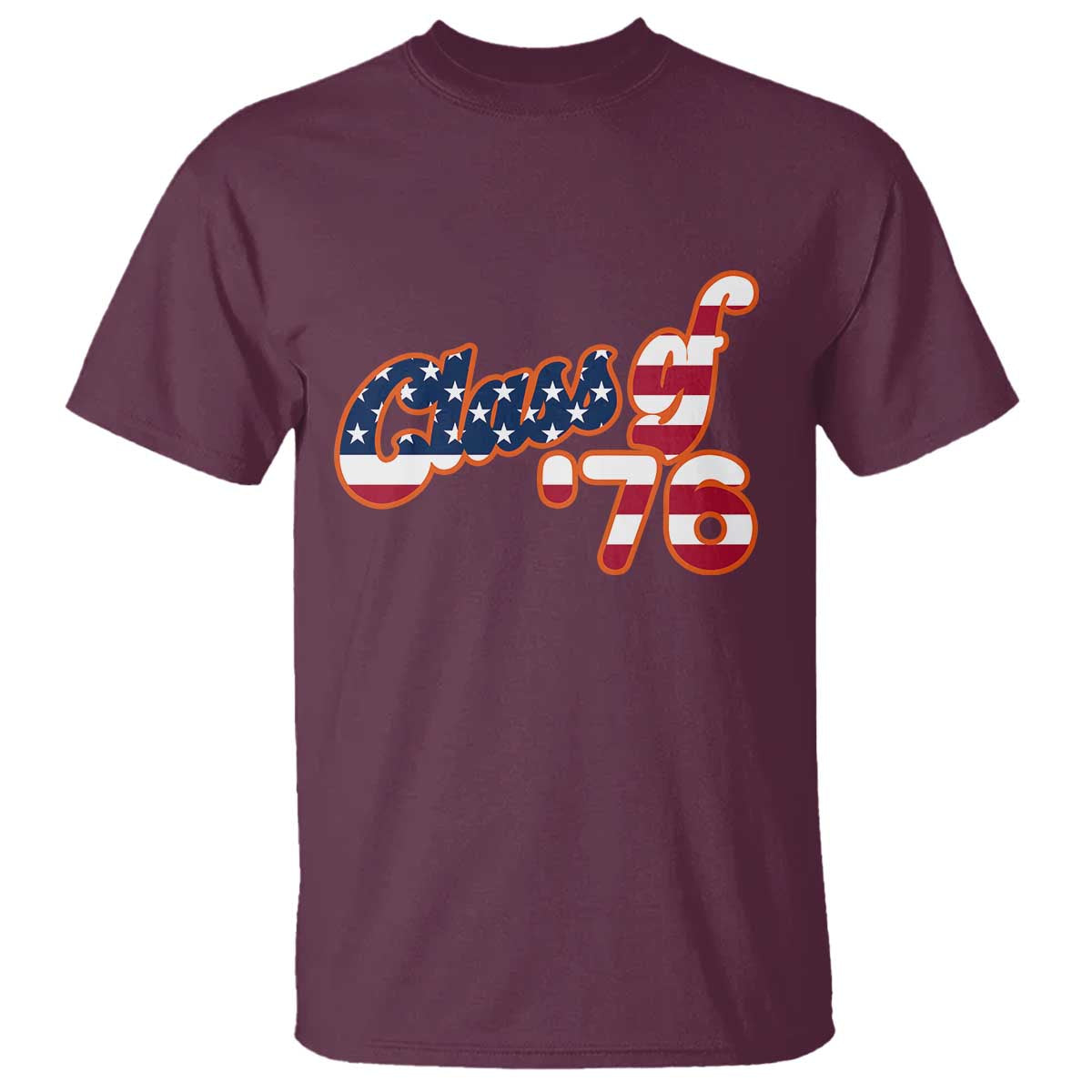 Patriotic Class of 76 Retro American Flag Script T Shirt Graduation Birthday Milestone