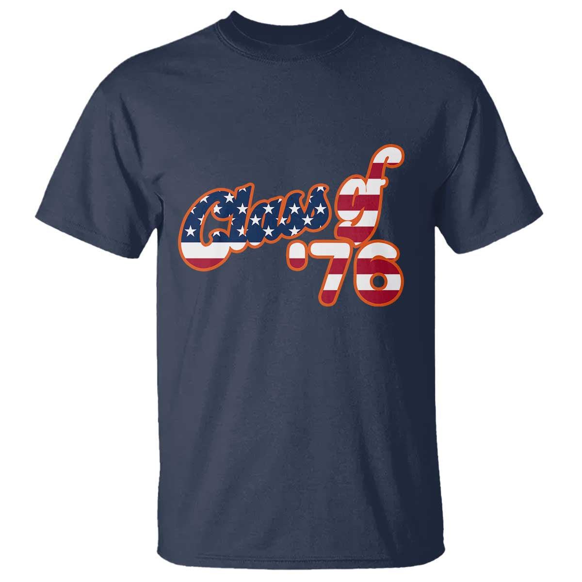 Patriotic Class of 76 Retro American Flag Script T Shirt Graduation Birthday Milestone