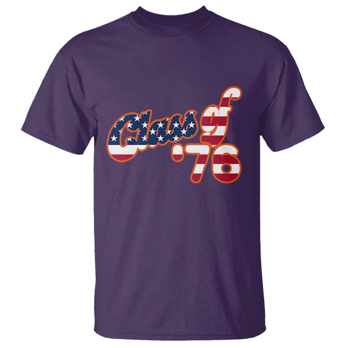 Patriotic Class of 76 Retro American Flag Script T Shirt Graduation Birthday Milestone