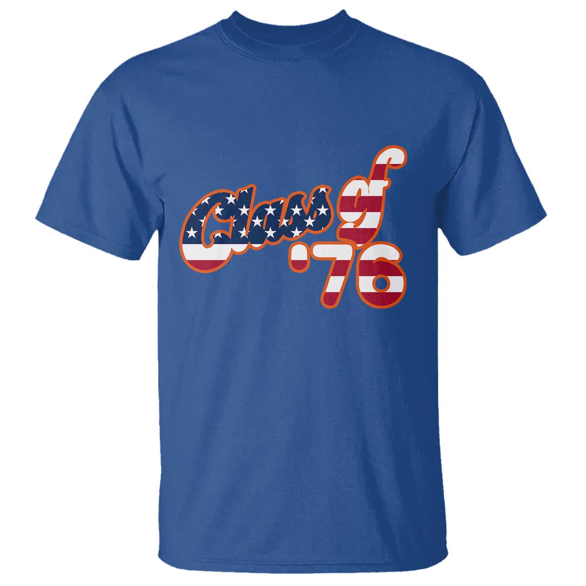 Patriotic Class of 76 Retro American Flag Script T Shirt Graduation Birthday Milestone