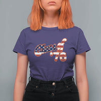 Patriotic Class of 76 Retro American Flag Script T Shirt For Women Graduation Birthday Milestone