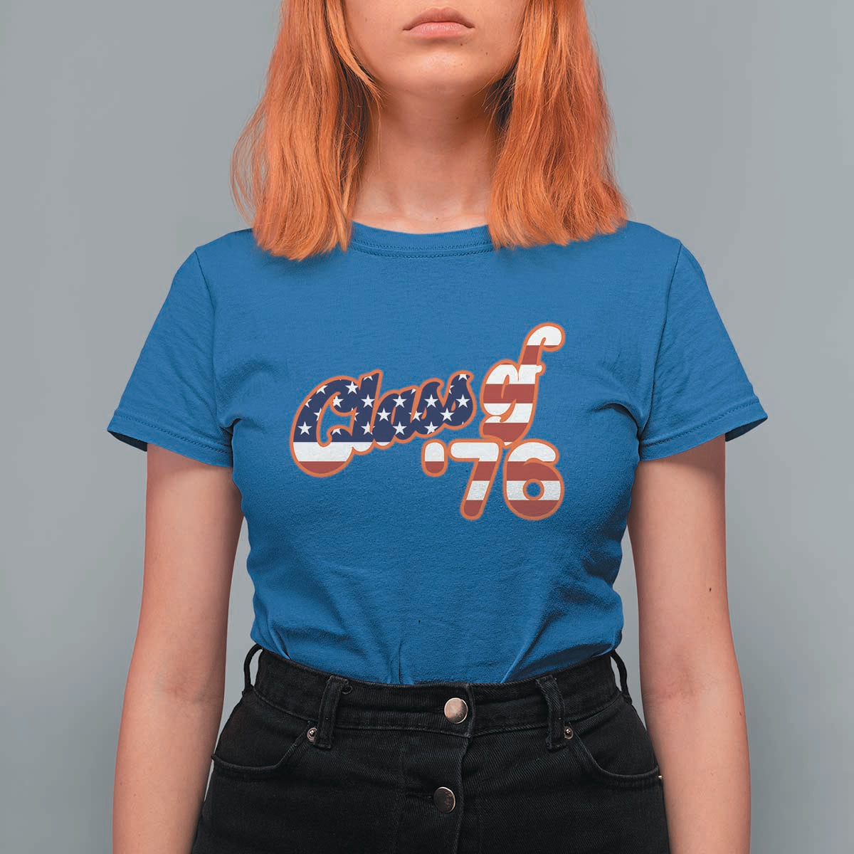 Patriotic Class of 76 Retro American Flag Script T Shirt For Women Graduation Birthday Milestone