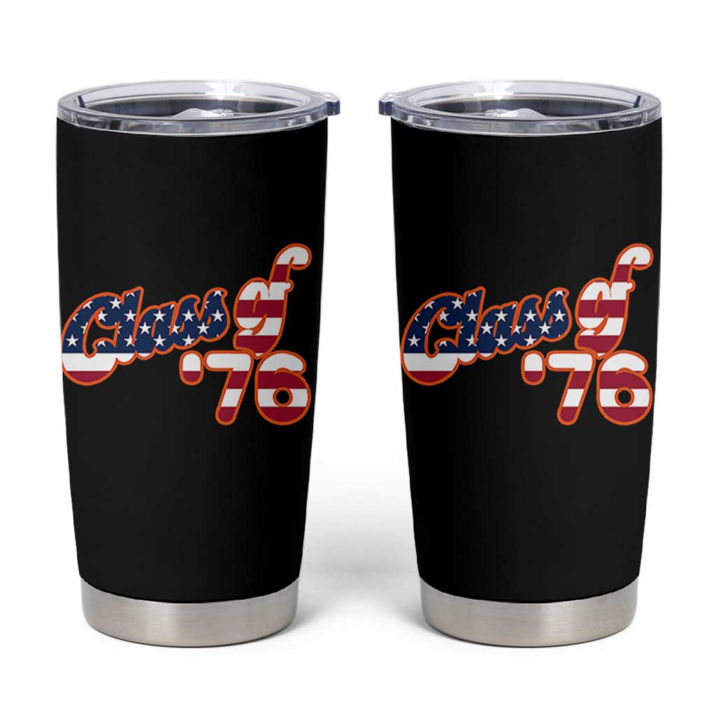 Patriotic Class of 76 Retro American Flag Script Tumbler Cup Graduation Birthday Milestone