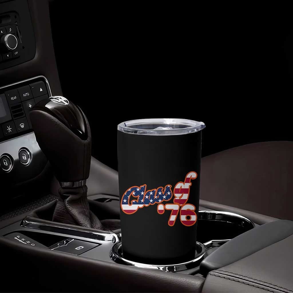 Patriotic Class of 76 Retro American Flag Script Tumbler Cup Graduation Birthday Milestone