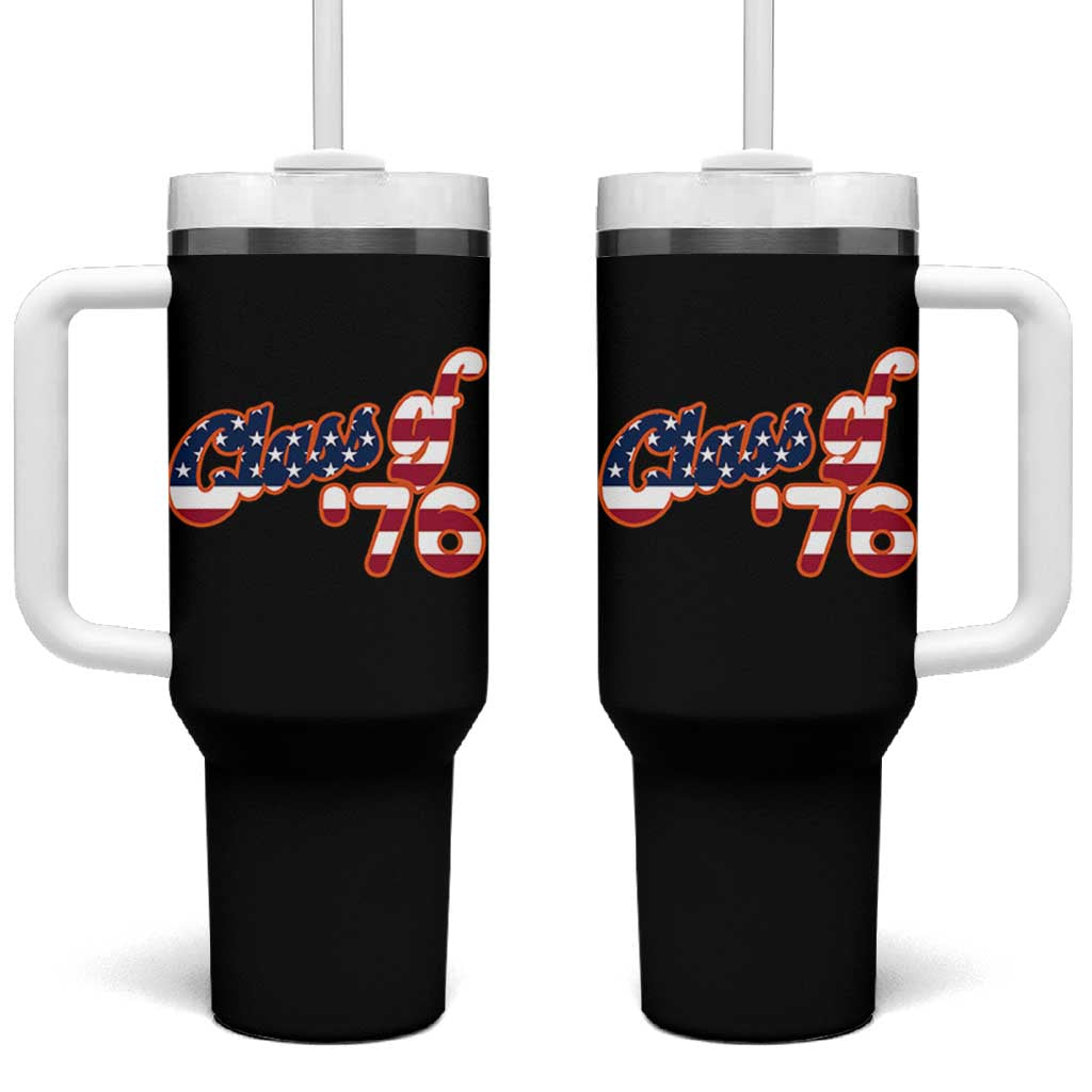 Patriotic Class of 76 Retro American Flag Script Tumbler With Handle Graduation Birthday Milestone