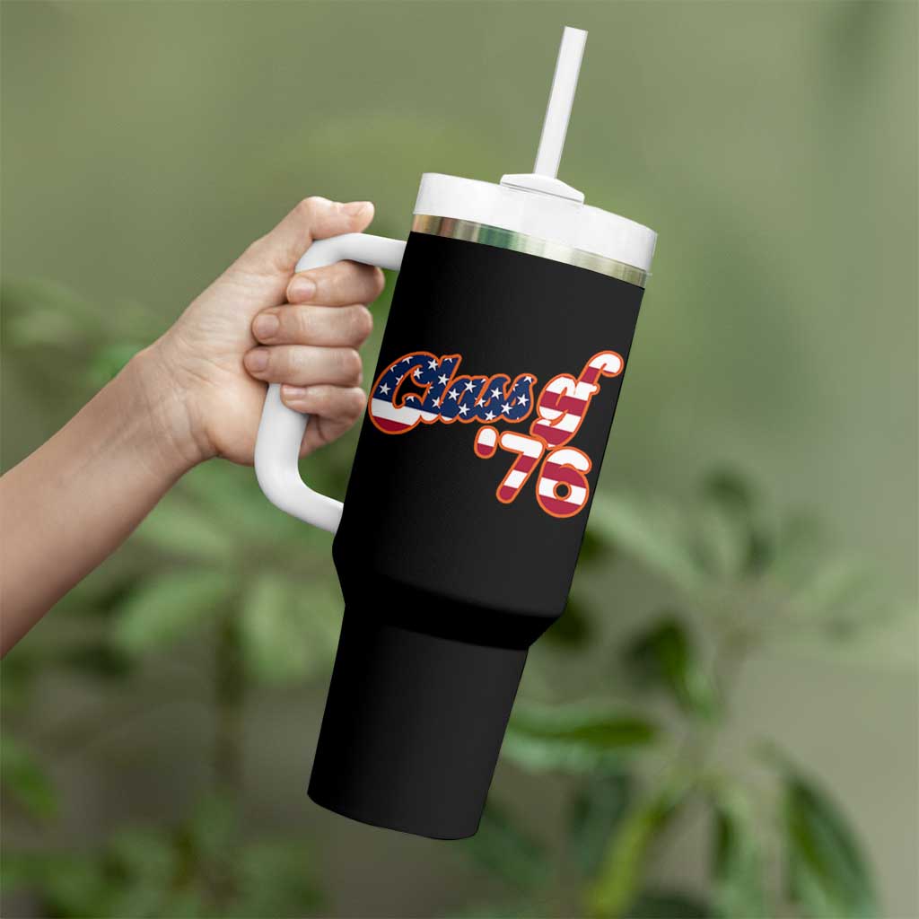 Patriotic Class of 76 Retro American Flag Script Tumbler With Handle Graduation Birthday Milestone