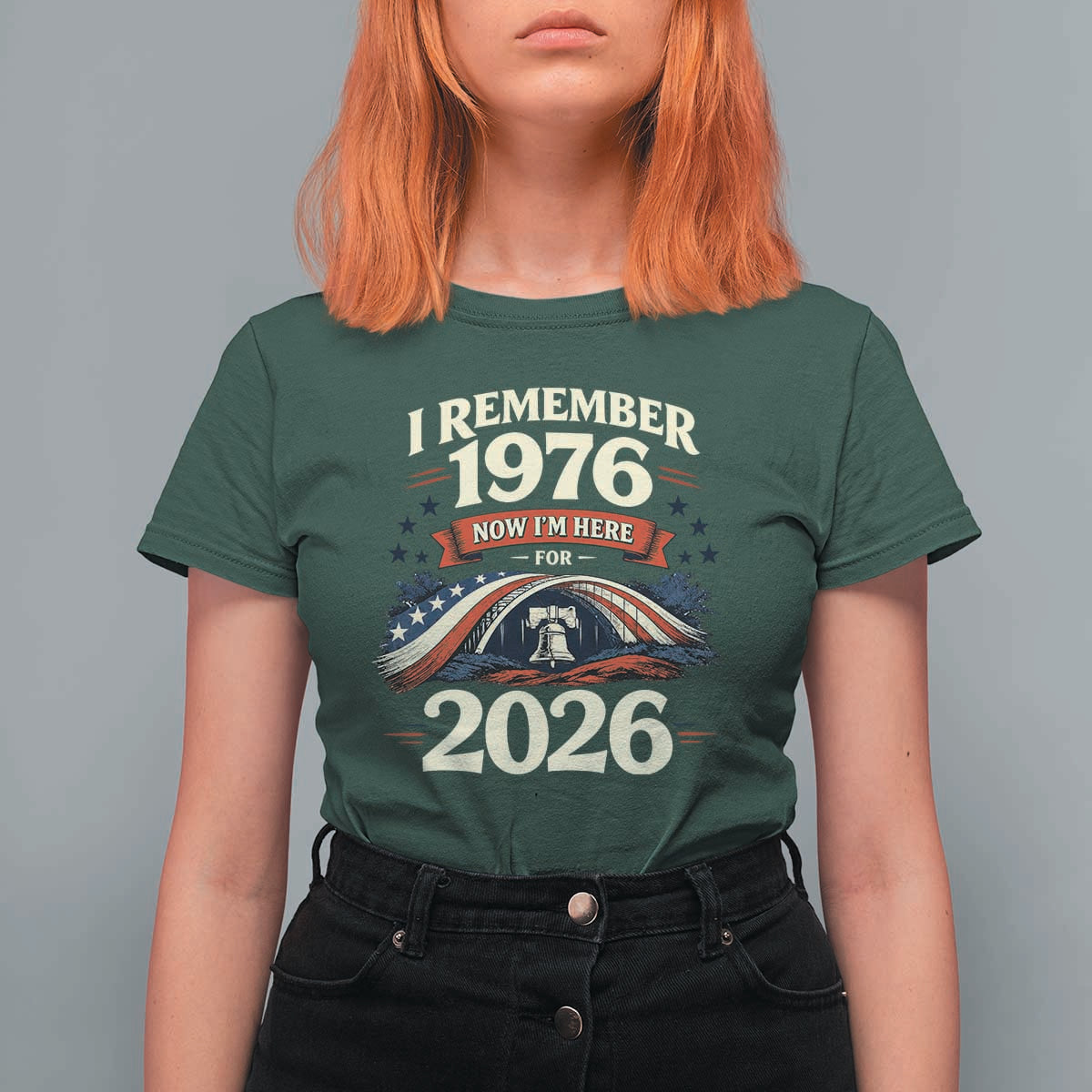 I Remember 1976 Now Im Here For 2026 T Shirt For Women Liberty Bell 50th Birthday