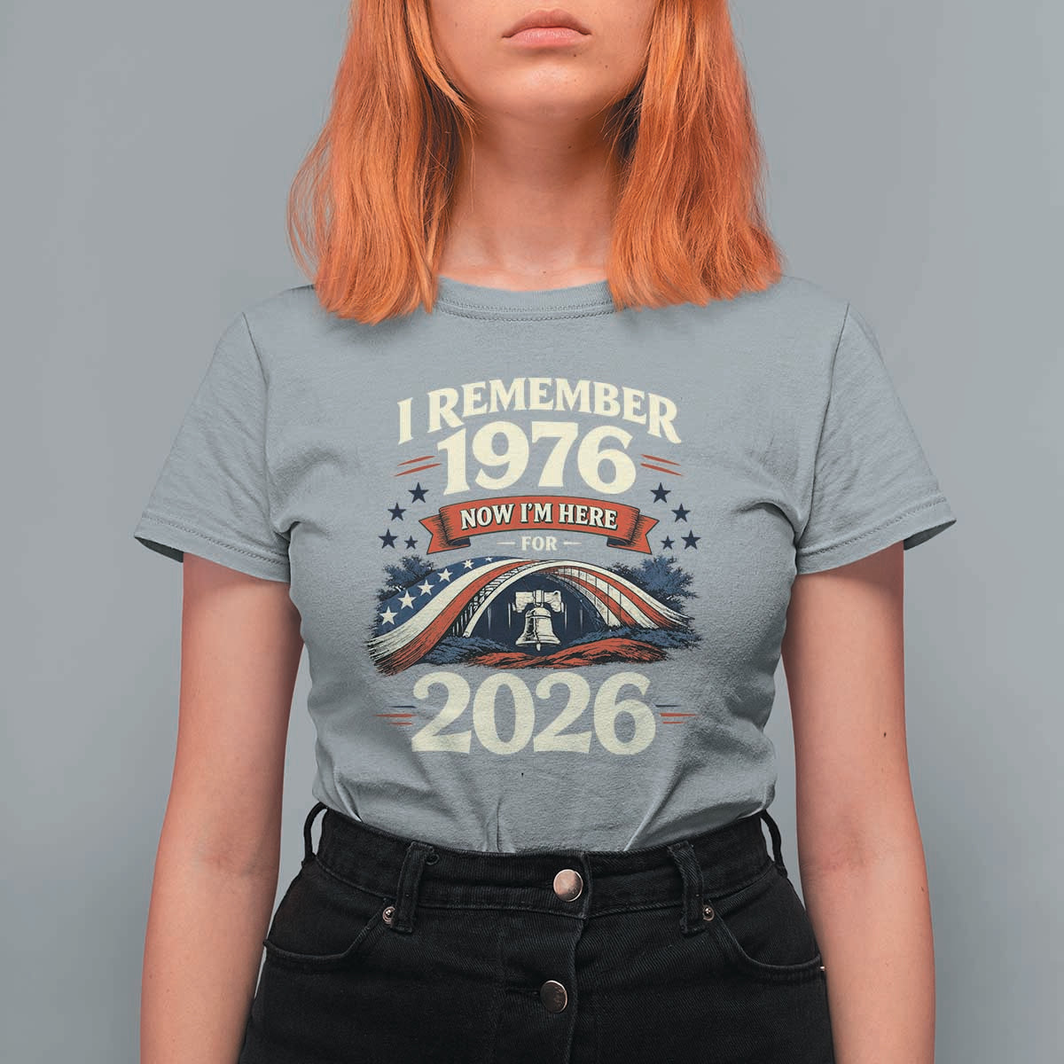 I Remember 1976 Now Im Here For 2026 T Shirt For Women Liberty Bell 50th Birthday