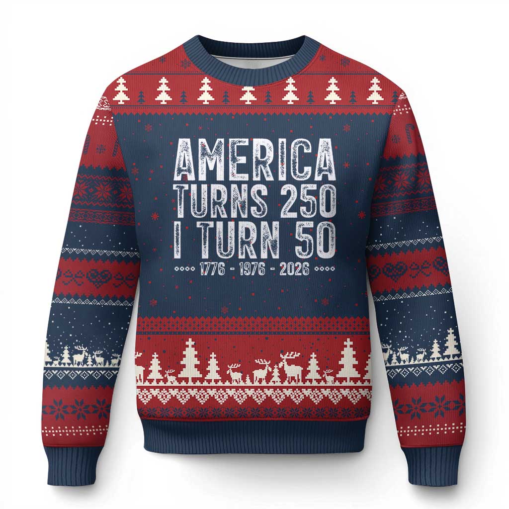 America Turns 250 I Turn 50 Ugly Christmas Sweater Funny Patriotic 1976 50th Birthday