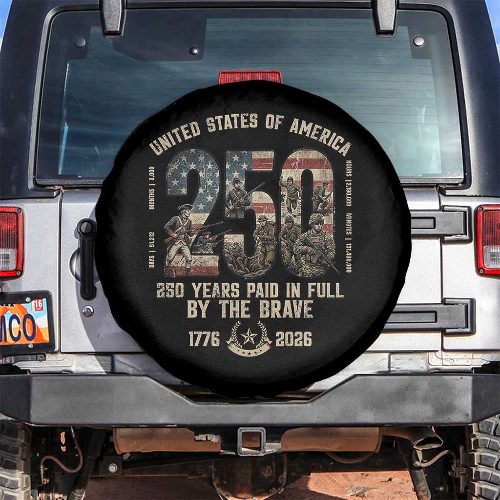 America 250 Years Paid In Full By The Brave Spare Tire Cover Patriotic Military Remembrance USA Semiquincentennial
