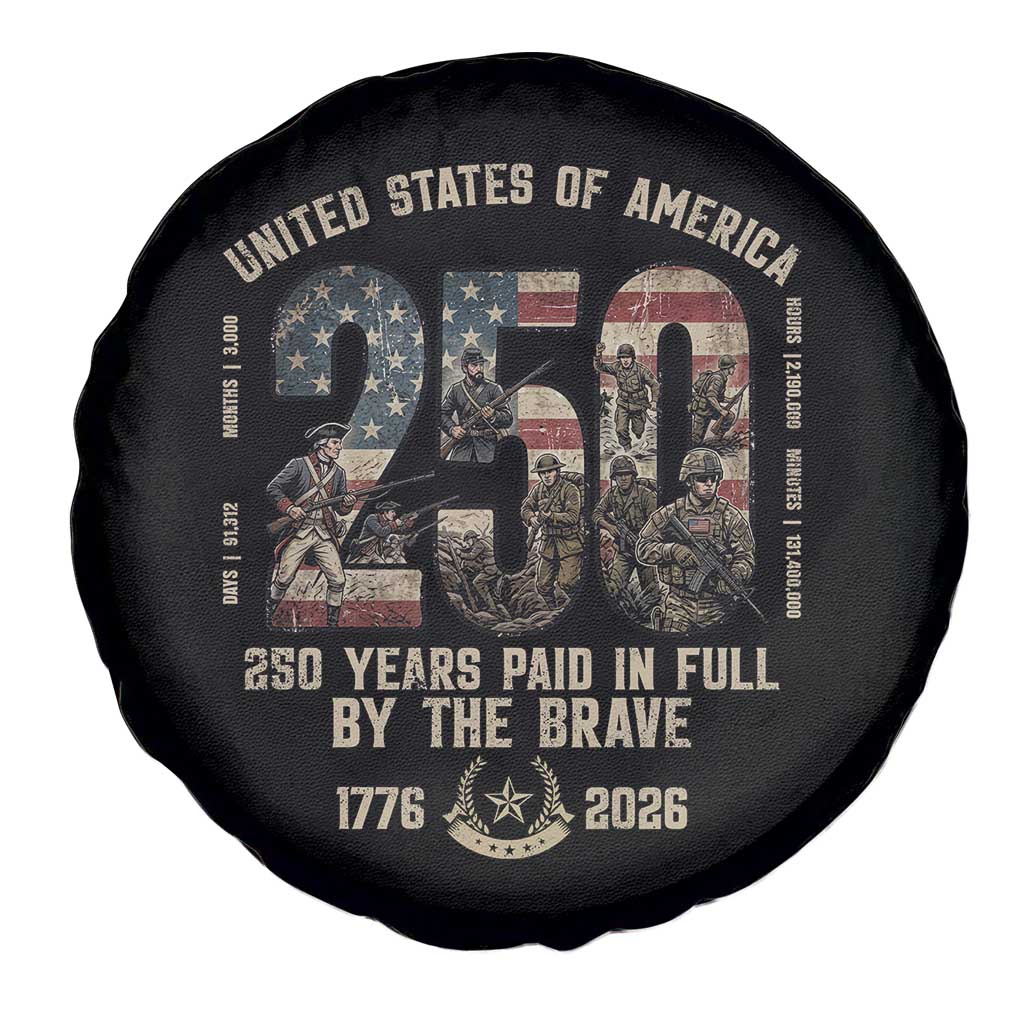 America 250 Years Paid In Full By The Brave Spare Tire Cover Patriotic Military Remembrance USA Semiquincentennial