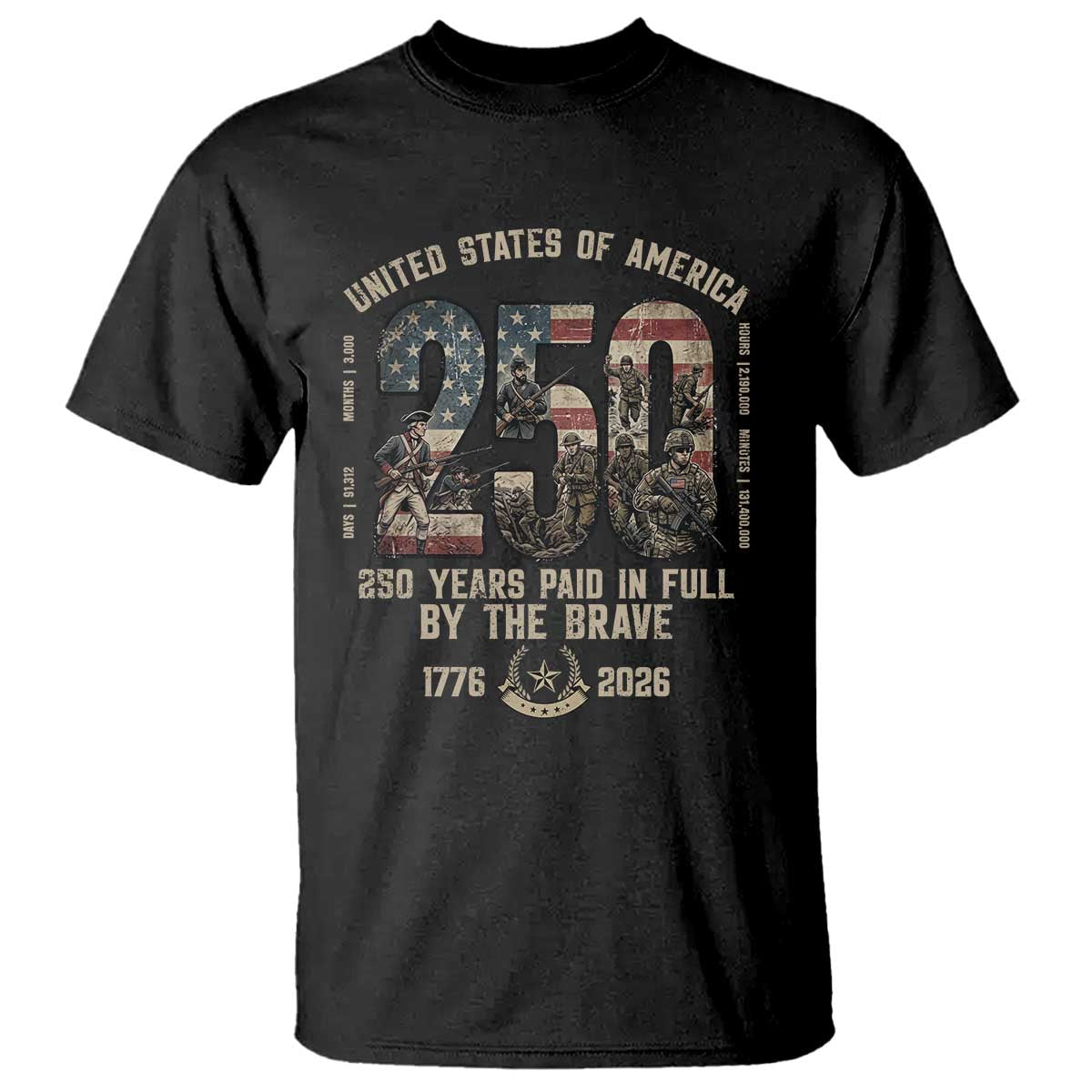 America 250 Years Paid In Full By The Brave T Shirt Patriotic Military Remembrance USA Semiquincentennial