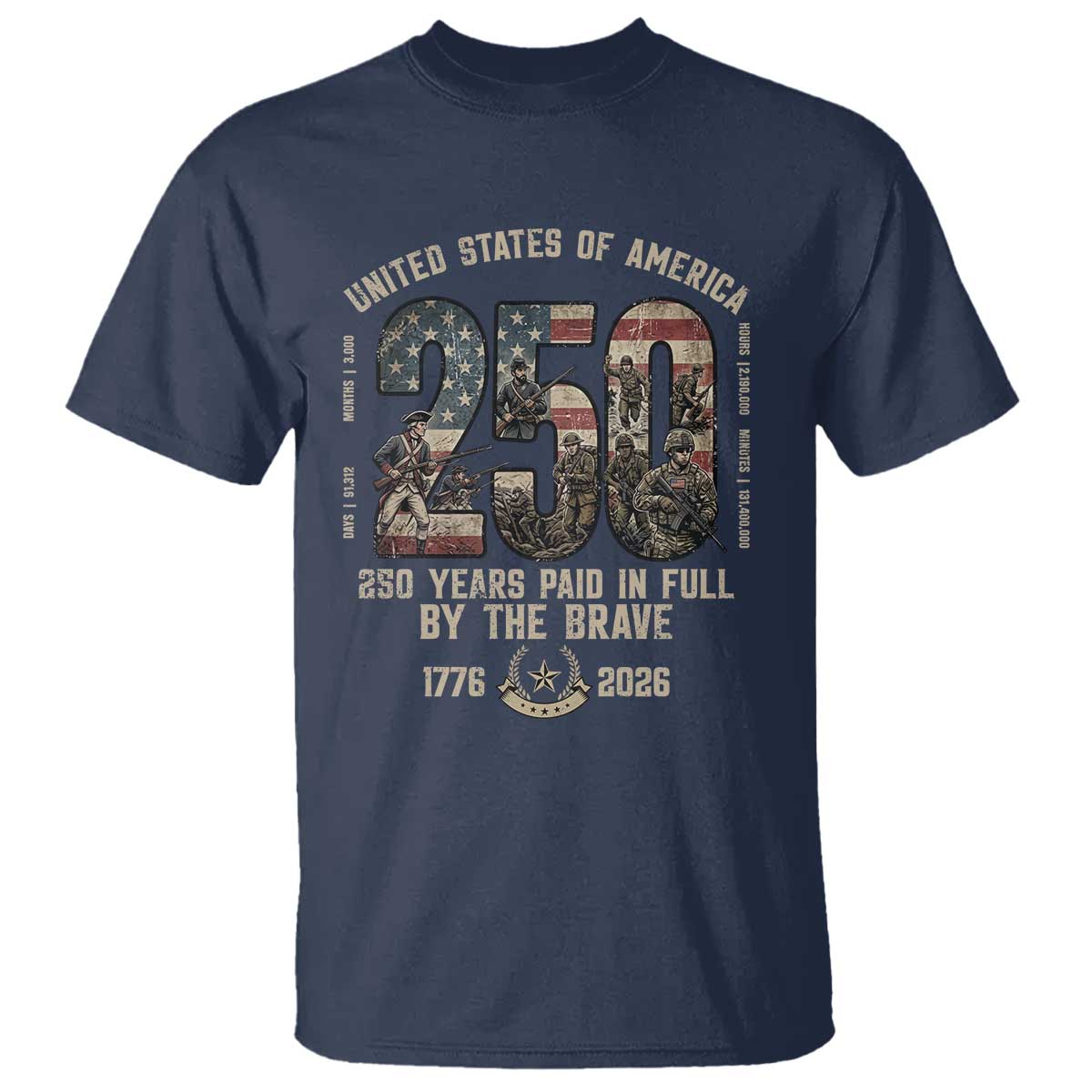 America 250 Years Paid In Full By The Brave T Shirt Patriotic Military Remembrance USA Semiquincentennial