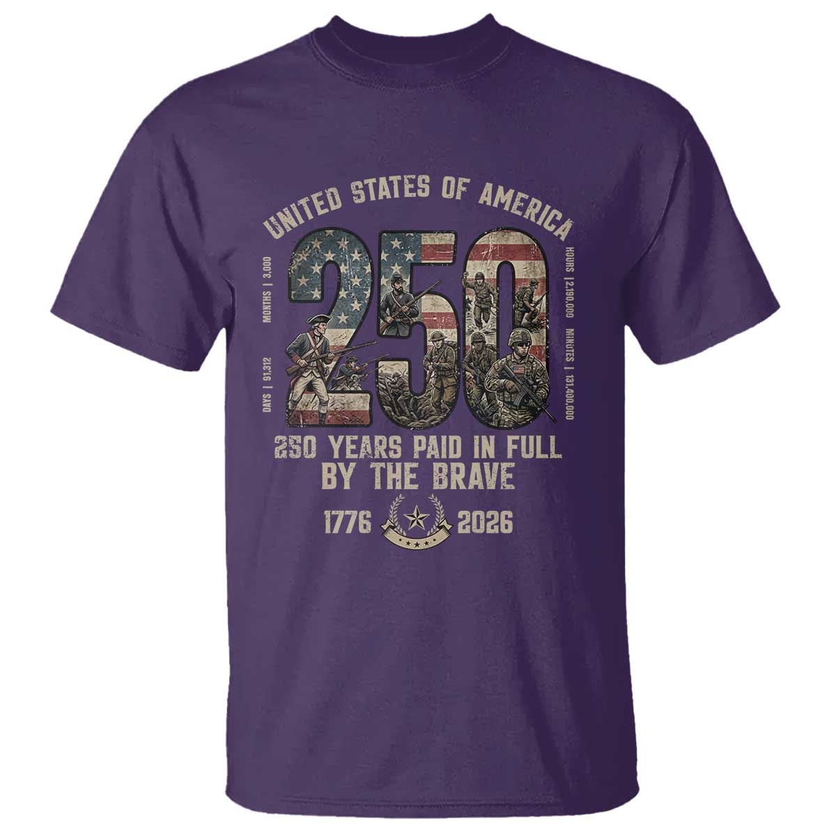 America 250 Years Paid In Full By The Brave T Shirt Patriotic Military Remembrance USA Semiquincentennial