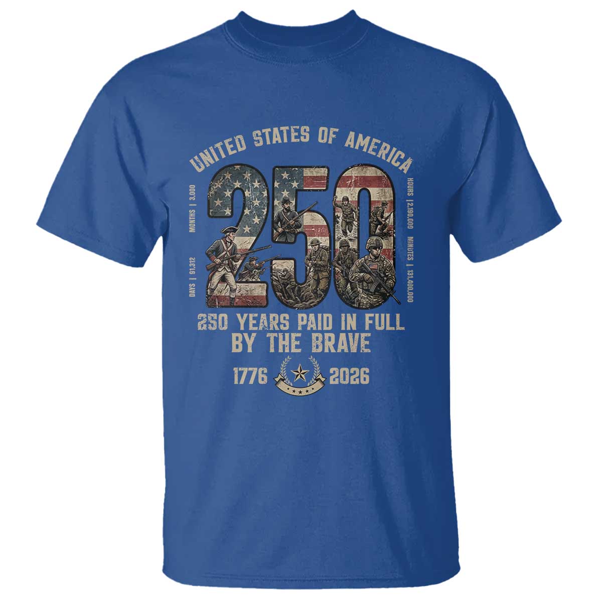 America 250 Years Paid In Full By The Brave T Shirt Patriotic Military Remembrance USA Semiquincentennial