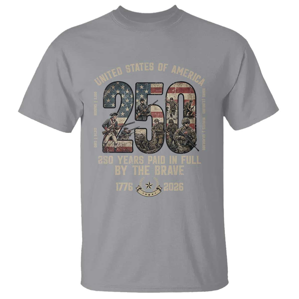 America 250 Years Paid In Full By The Brave T Shirt Patriotic Military Remembrance USA Semiquincentennial