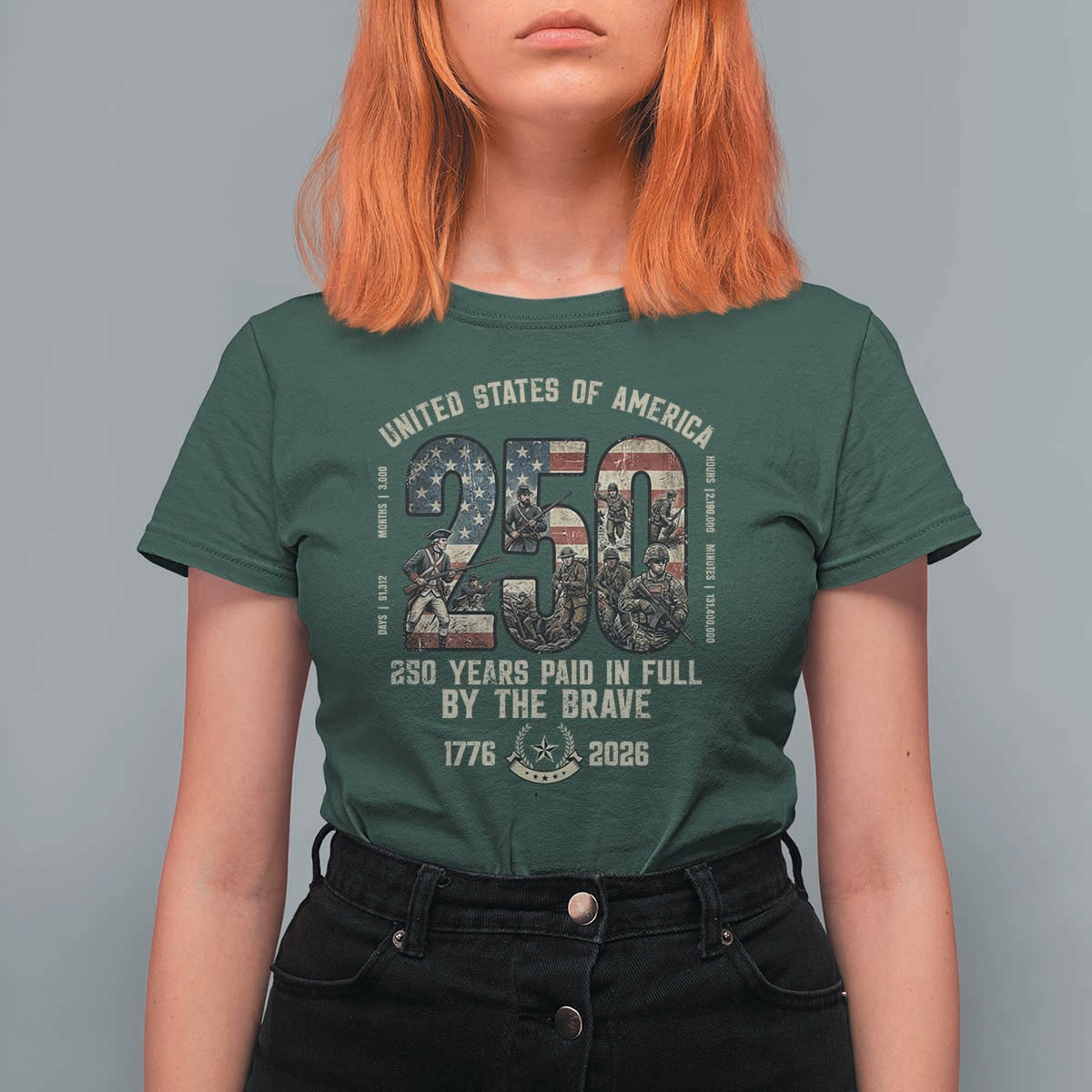 America 250 Years Paid In Full By The Brave T Shirt For Women Patriotic Military Remembrance USA Semiquincentennial