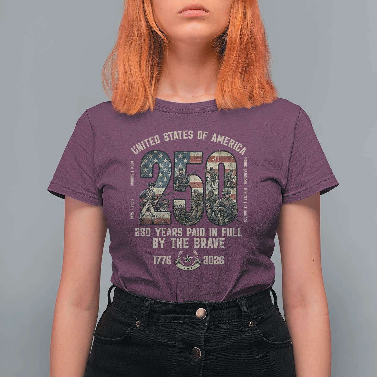 America 250 Years Paid In Full By The Brave T Shirt For Women Patriotic Military Remembrance USA Semiquincentennial
