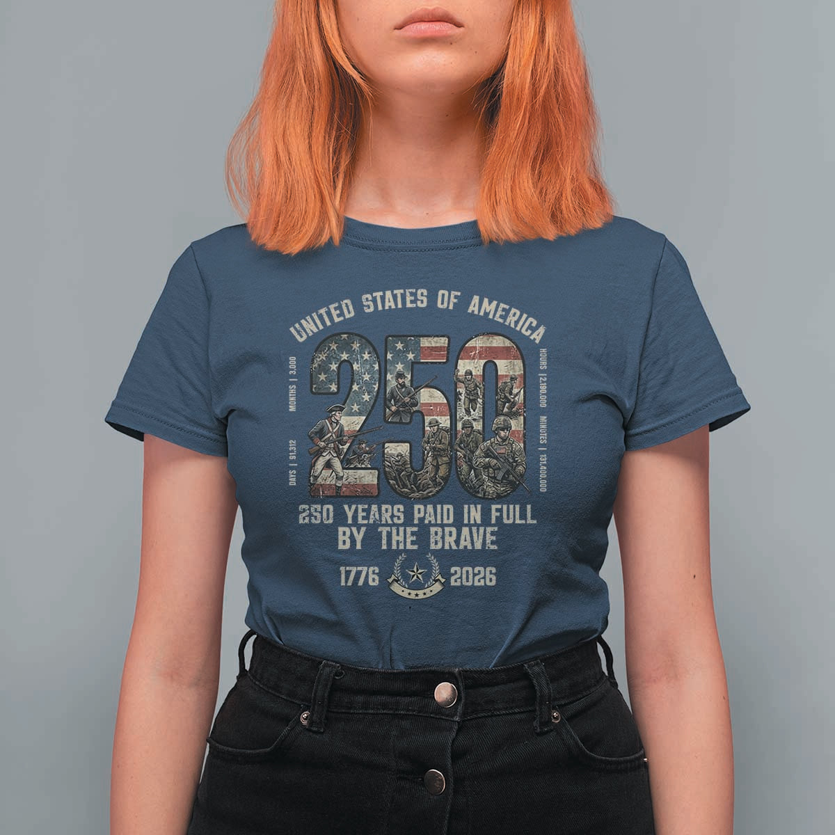 America 250 Years Paid In Full By The Brave T Shirt For Women Patriotic Military Remembrance USA Semiquincentennial
