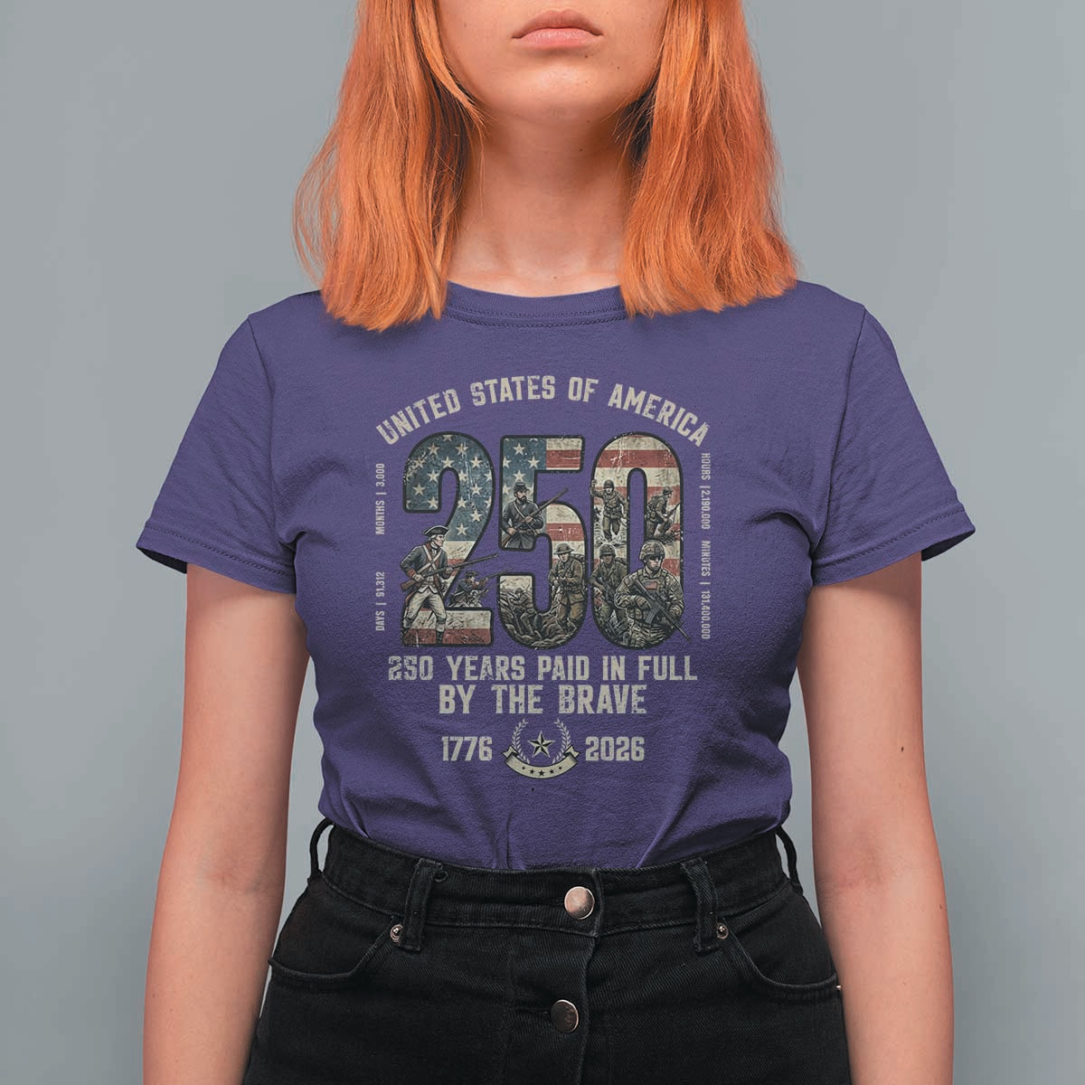 America 250 Years Paid In Full By The Brave T Shirt For Women Patriotic Military Remembrance USA Semiquincentennial