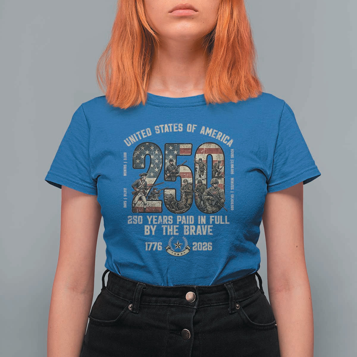 America 250 Years Paid In Full By The Brave T Shirt For Women Patriotic Military Remembrance USA Semiquincentennial