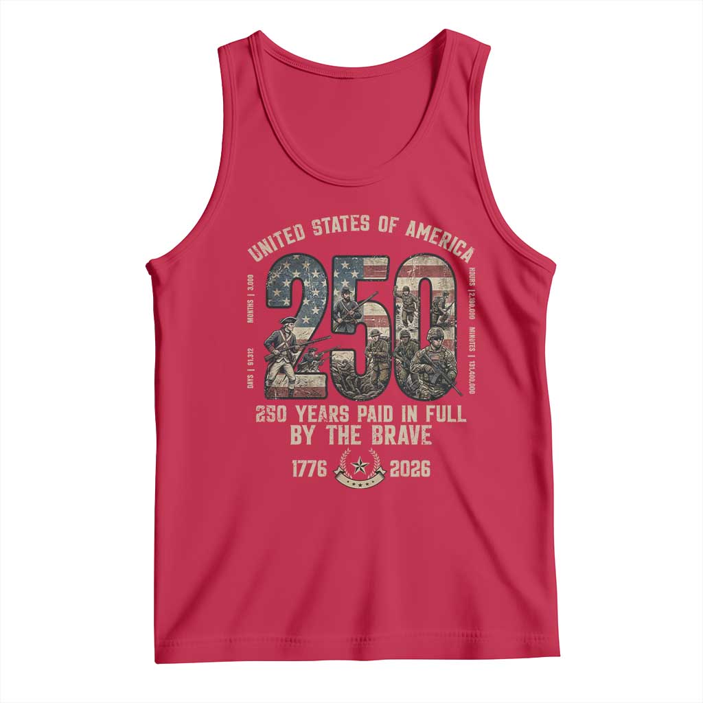 America 250 Years Paid In Full By The Brave Tank Top Patriotic Military Remembrance USA Semiquincentennial