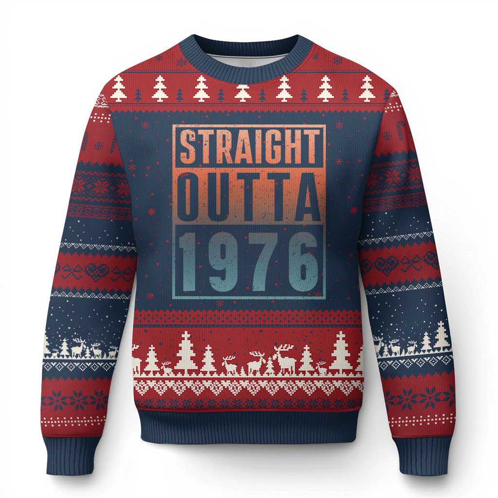 Straight Outta 1976 Ugly Christmas Sweater Funny 50th Birthday Retro Neon Gradient Effect Printing