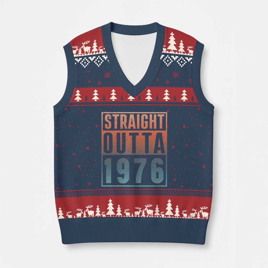 Straight Outta 1976 V-Neck Knit Sweater Vest Funny 50th Birthday Retro Neon Gradient Effect Printing