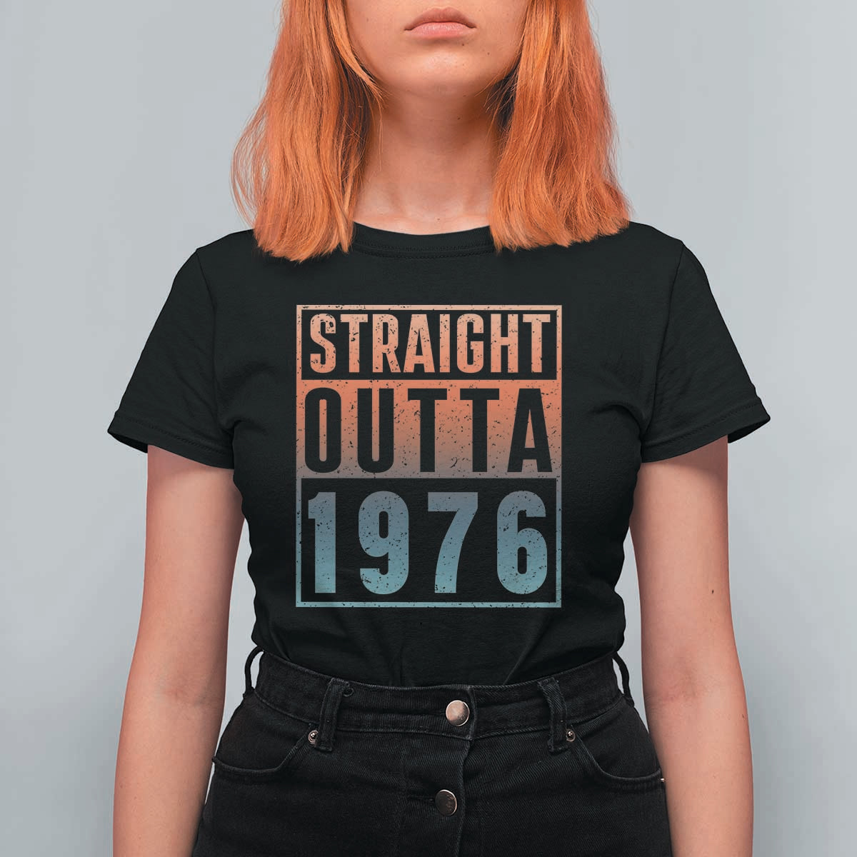 Straight Outta 1976 T Shirt For Women Funny 50th Birthday Retro Neon Gradient Effect Printing