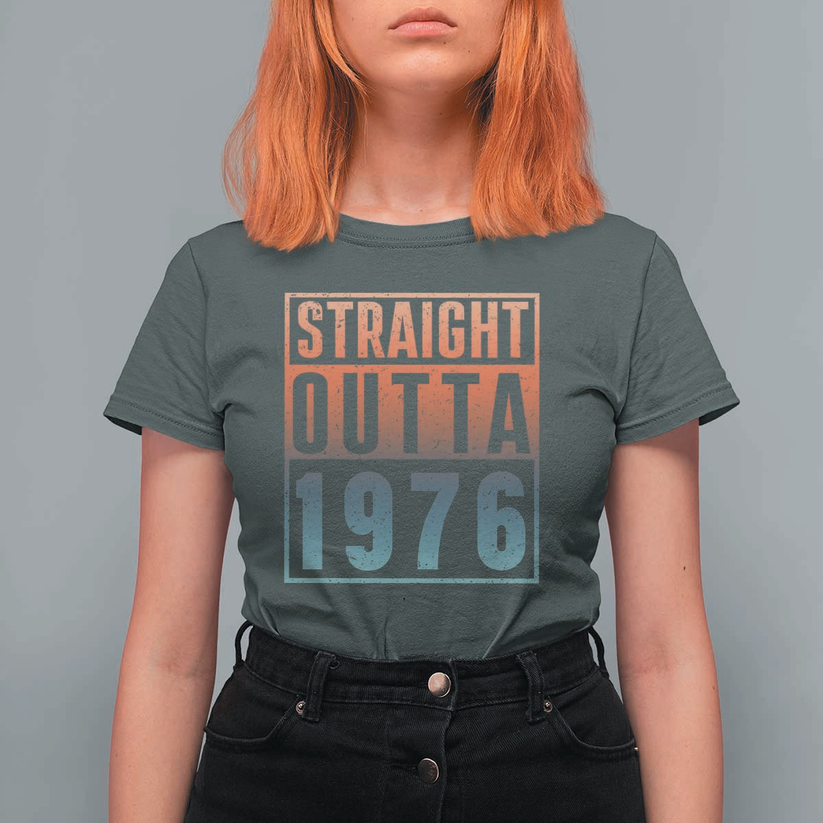 Straight Outta 1976 T Shirt For Women Funny 50th Birthday Retro Neon Gradient Effect Printing