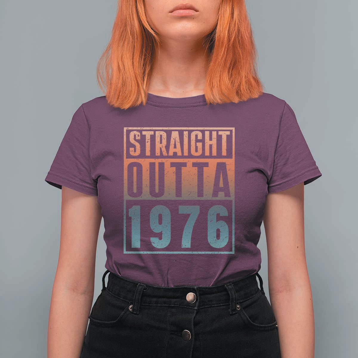 Straight Outta 1976 T Shirt For Women Funny 50th Birthday Retro Neon Gradient Effect Printing