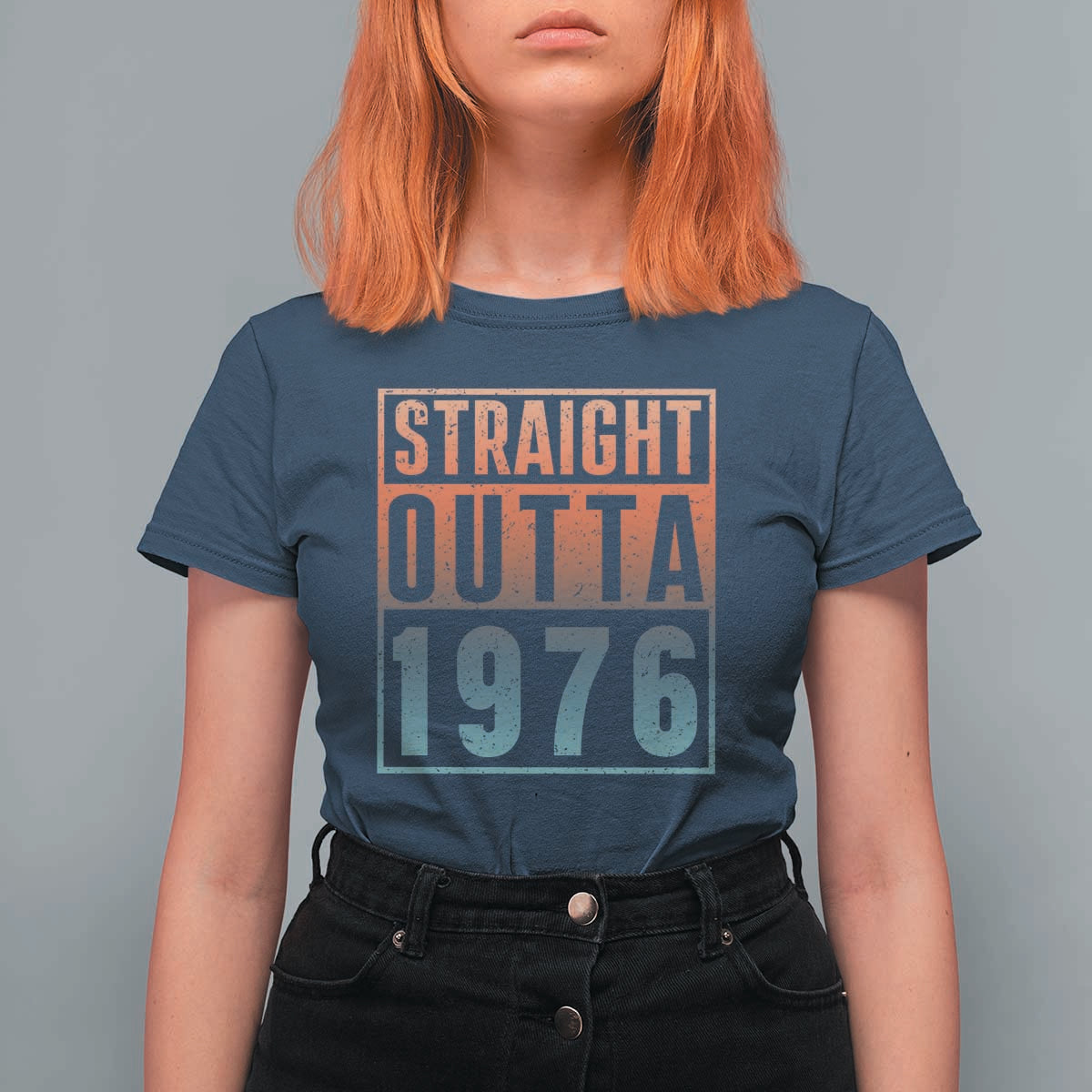 Straight Outta 1976 T Shirt For Women Funny 50th Birthday Retro Neon Gradient Effect Printing