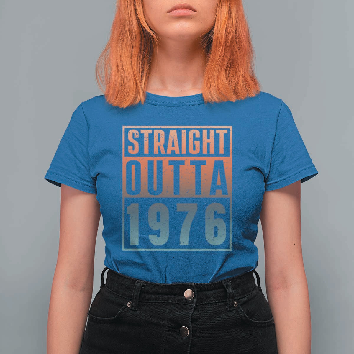 Straight Outta 1976 T Shirt For Women Funny 50th Birthday Retro Neon Gradient Effect Printing