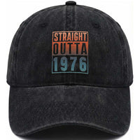 Straight Outta 1976 Washed Cotton Baseball Cap Funny 50th Birthday Retro Neon Gradient Effect Printing