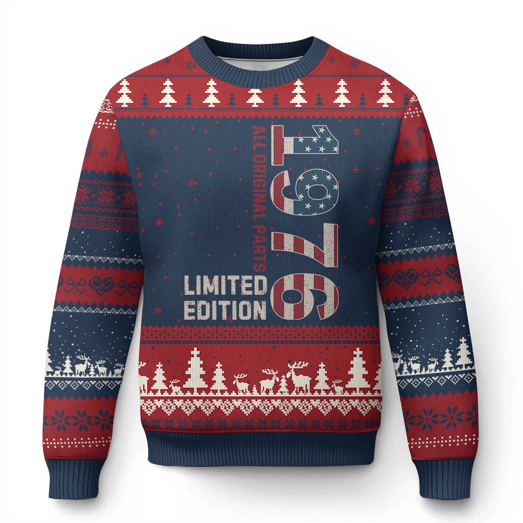 Vintage 1976 All Original Parts Ugly Christmas Sweater Patriotic US Flag 50th Birthday Gift