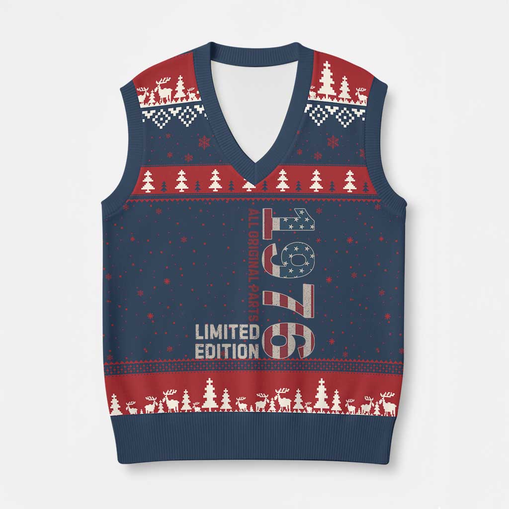 Vintage 1976 All Original Parts V-Neck Knit Sweater Vest Patriotic US Flag 50th Birthday Gift