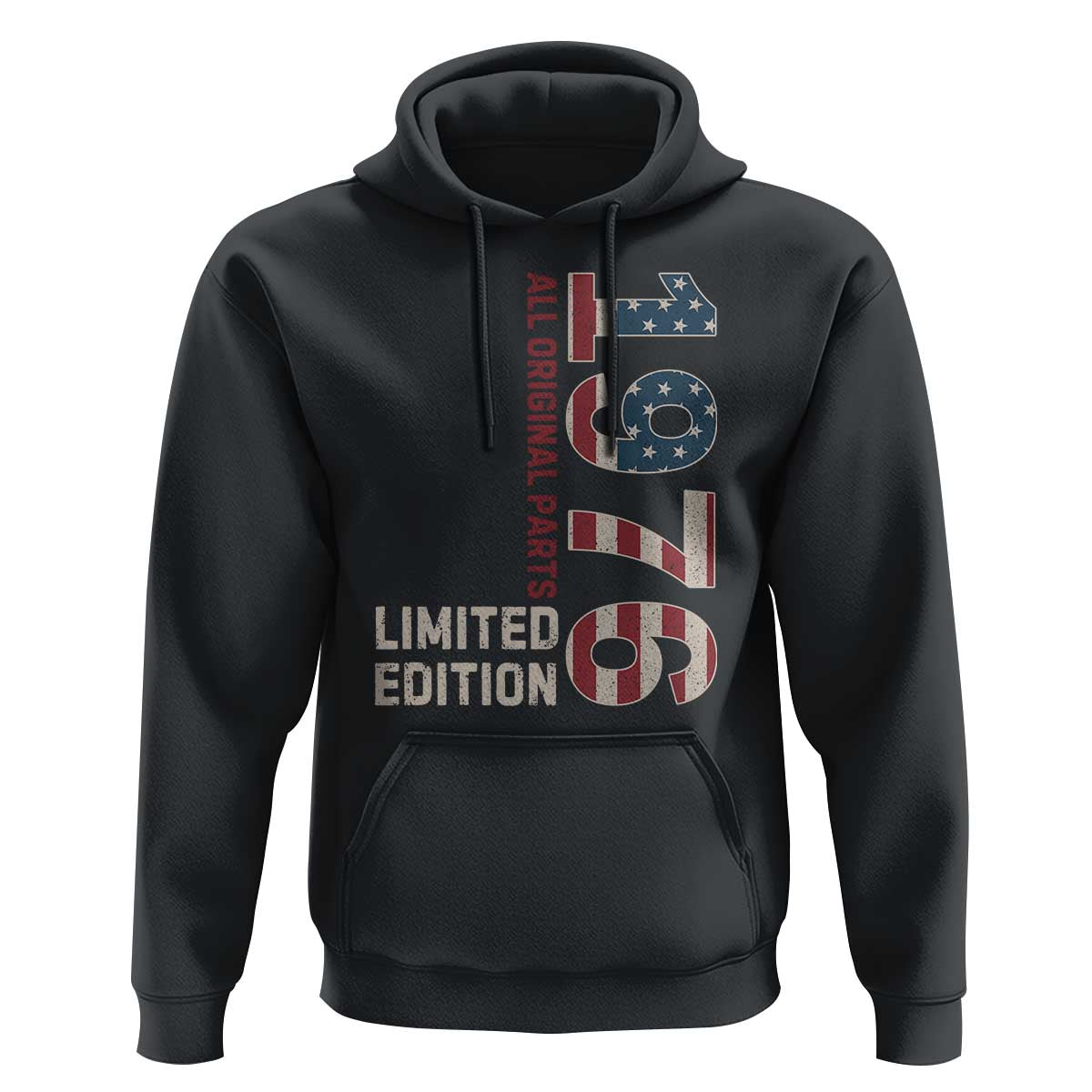 Vintage 1976 All Original Parts Hoodie Patriotic US Flag 50th Birthday Gift