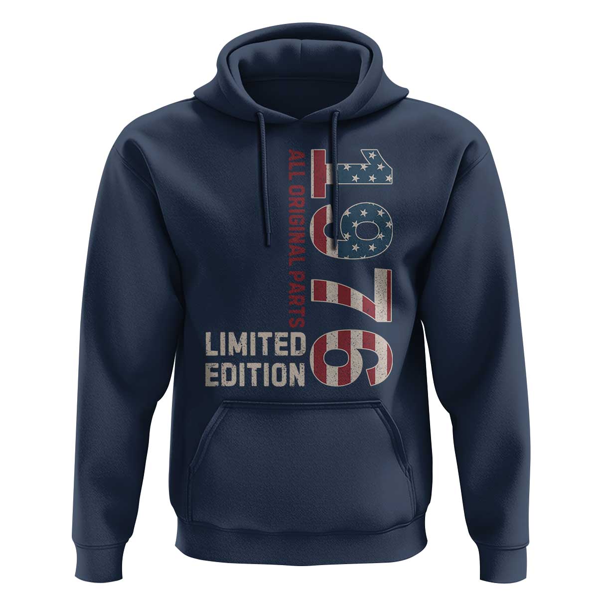 Vintage 1976 All Original Parts Hoodie Patriotic US Flag 50th Birthday Gift
