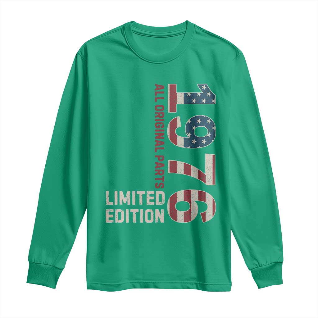 Vintage 1976 All Original Parts Long Sleeve Shirt Patriotic US Flag 50th Birthday Gift