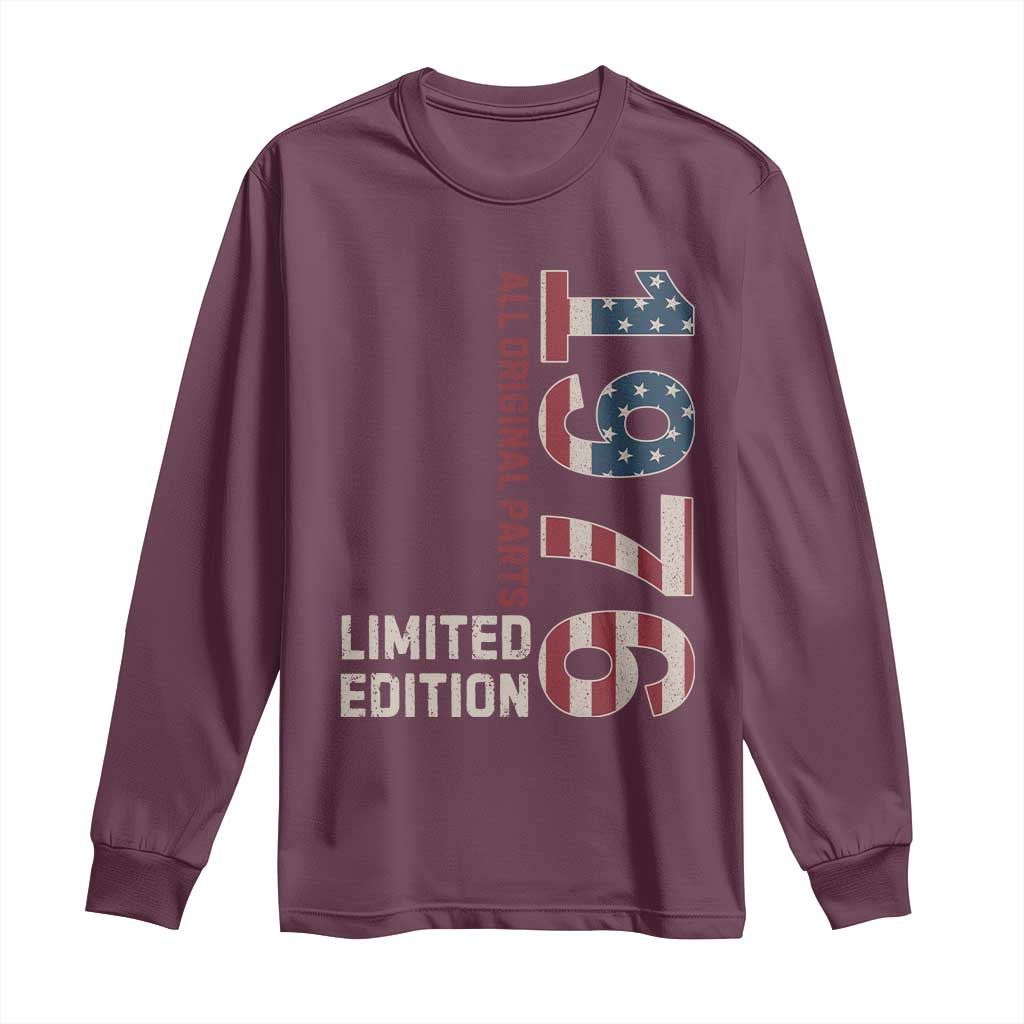Vintage 1976 All Original Parts Long Sleeve Shirt Patriotic US Flag 50th Birthday Gift