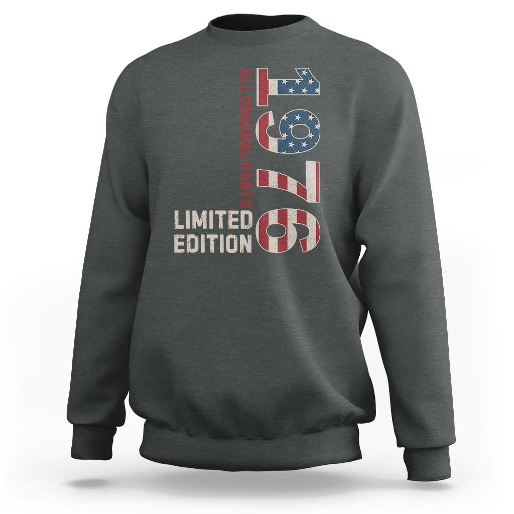 Vintage 1976 All Original Parts Sweatshirt Patriotic US Flag 50th Birthday Gift