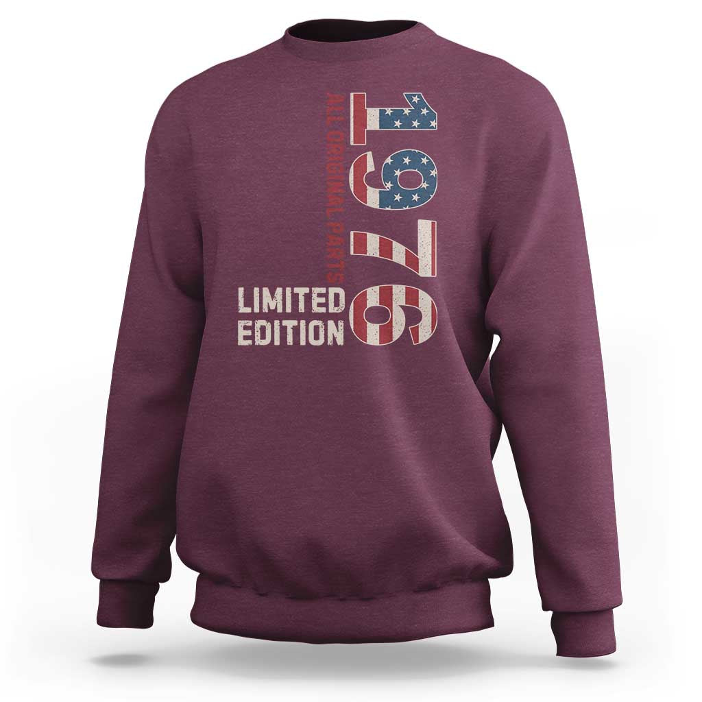 Vintage 1976 All Original Parts Sweatshirt Patriotic US Flag 50th Birthday Gift