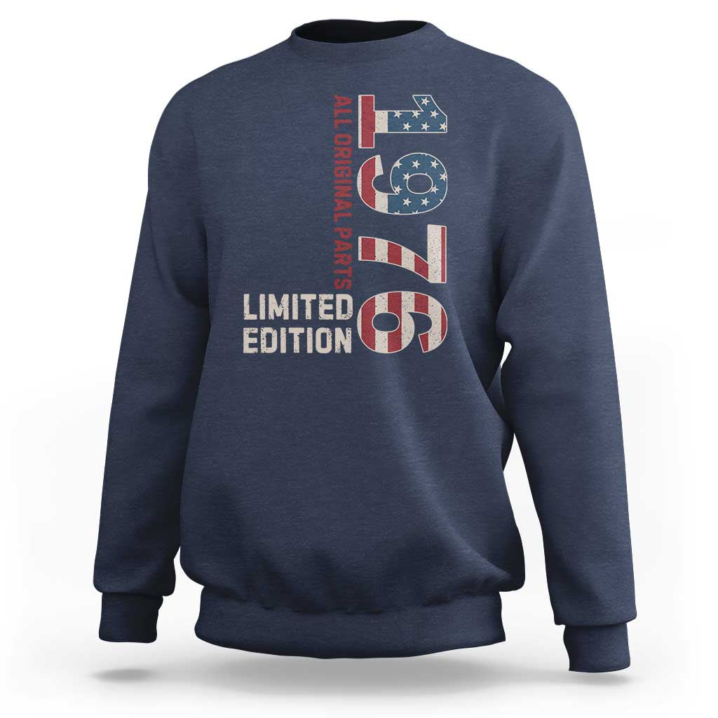 Vintage 1976 All Original Parts Sweatshirt Patriotic US Flag 50th Birthday Gift