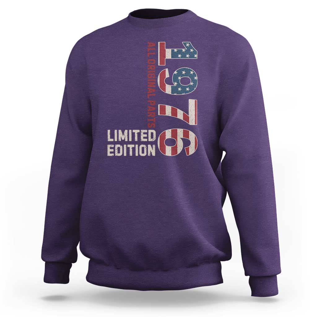 Vintage 1976 All Original Parts Sweatshirt Patriotic US Flag 50th Birthday Gift