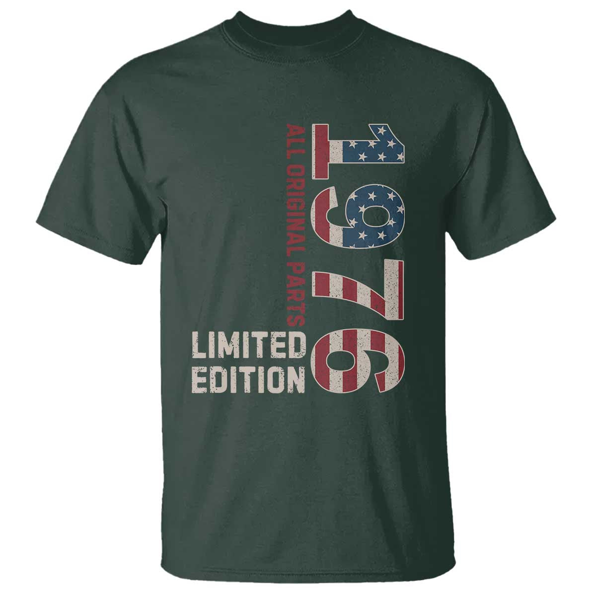 Vintage 1976 All Original Parts T Shirt Patriotic US Flag 50th Birthday Gift