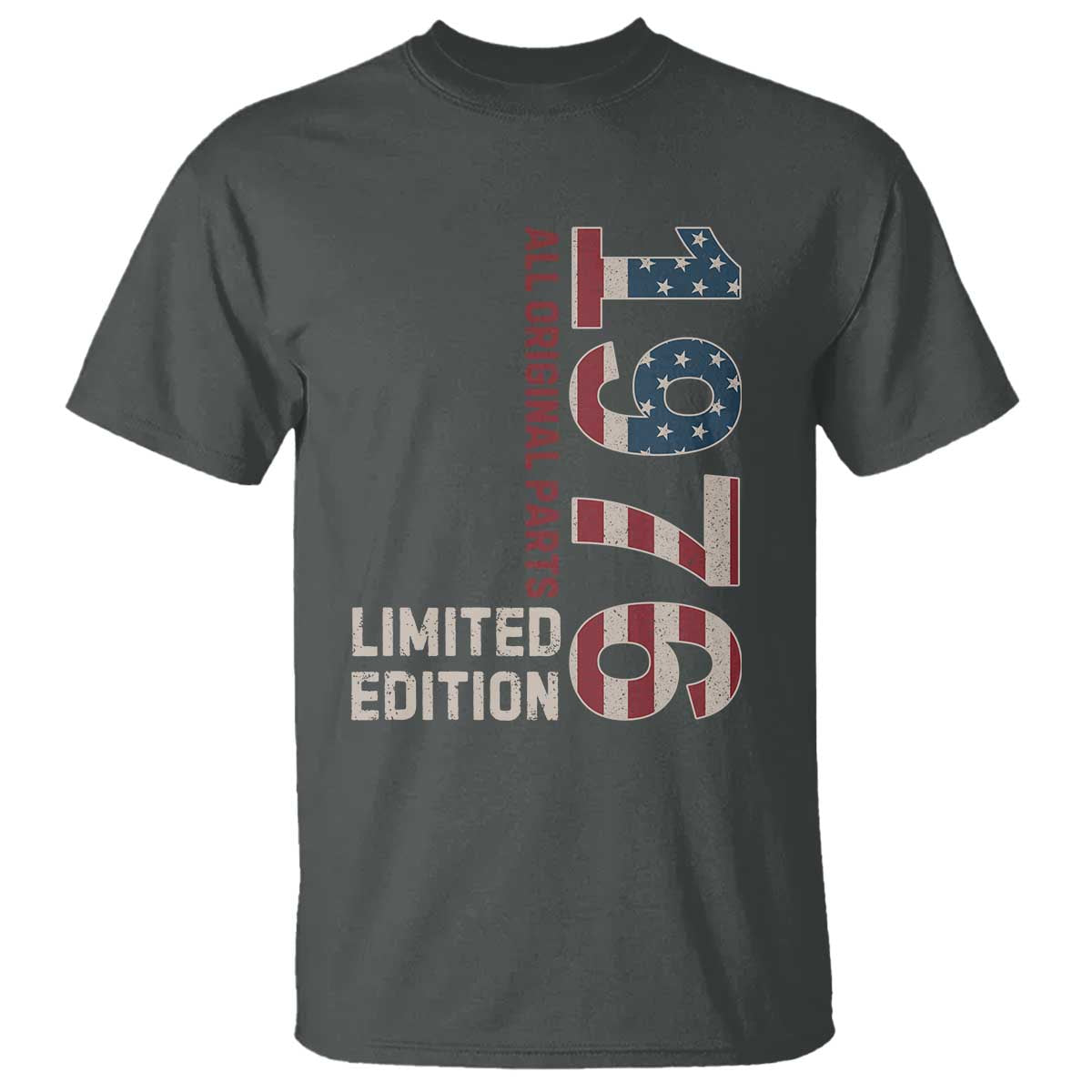 Vintage 1976 All Original Parts T Shirt Patriotic US Flag 50th Birthday Gift
