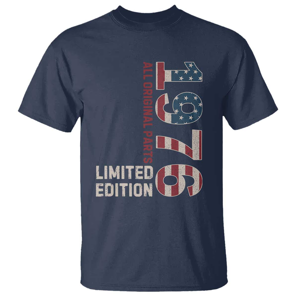 Vintage 1976 All Original Parts T Shirt Patriotic US Flag 50th Birthday Gift