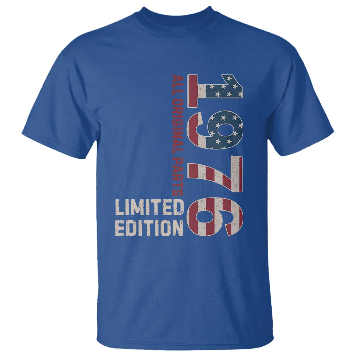 Vintage 1976 All Original Parts T Shirt Patriotic US Flag 50th Birthday Gift
