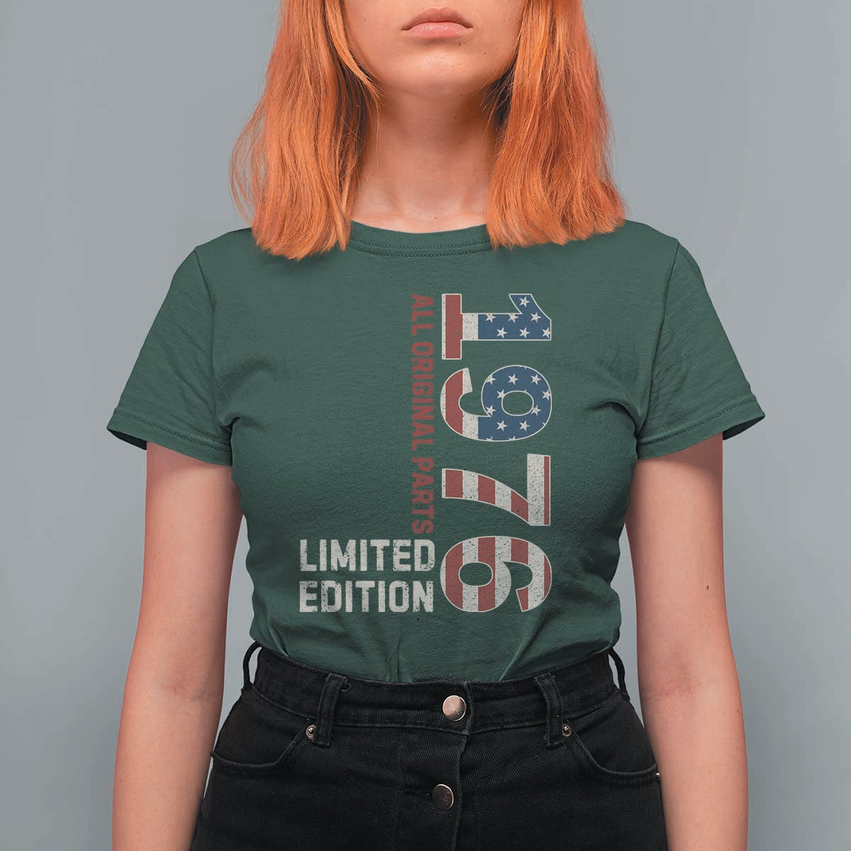 Vintage 1976 All Original Parts T Shirt For Women Patriotic US Flag 50th Birthday Gift