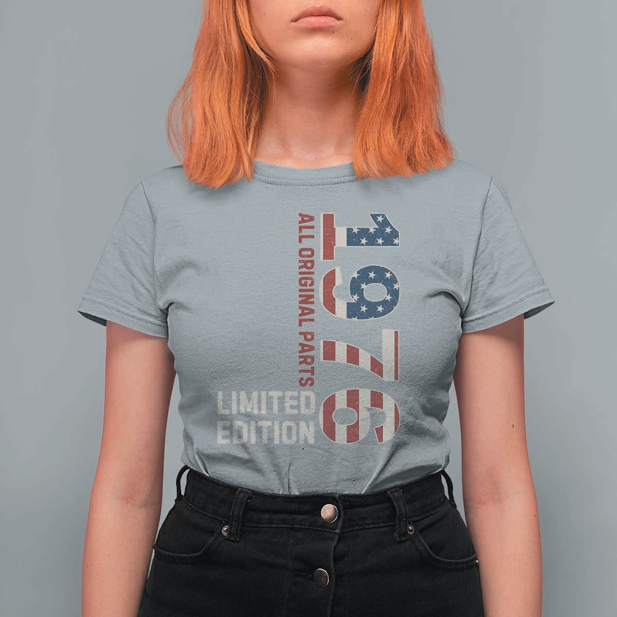 Vintage 1976 All Original Parts T Shirt For Women Patriotic US Flag 50th Birthday Gift